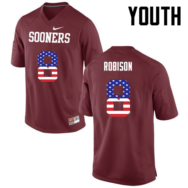 Youth Oklahoma Sooners #8 Chris Robison College Football USA Flag Fashion Jerseys-Crimson